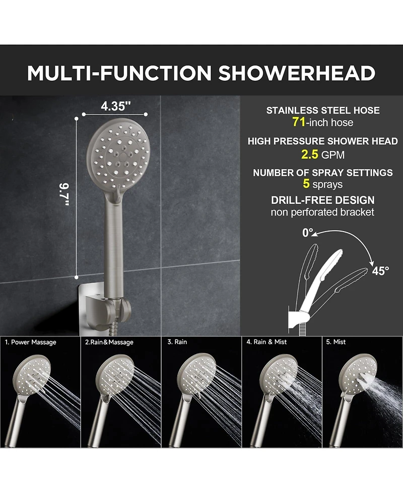 Cyqbd 11.8" Rain Shower Head Handheld Multi Spray Extension Arm Dual