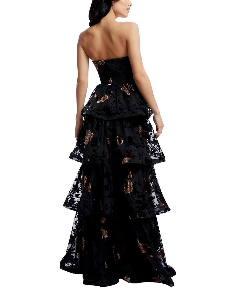 Dress The Population Women's Willa Strapless Tiered A-Line Gown