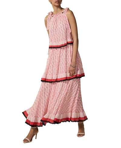 Mint Velvet Women's Printed Halter Tiered Midi Dress