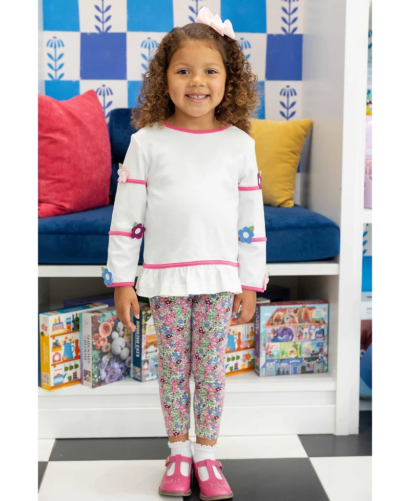 Florence Eiseman Toddler Girls (2T-4T) Knit Tunic Set with Flowers.