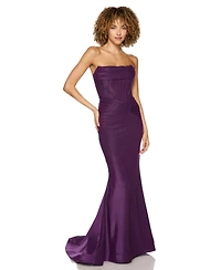 Alex & Sophia Juniors' Strapless Shiny Knit Front-Drape Gown
