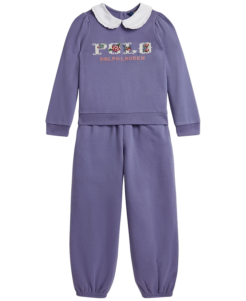 Polo Ralph Lauren Girls' 2T-6X Logo Fleece Sweatshirt and Pants, 2-Piece Set