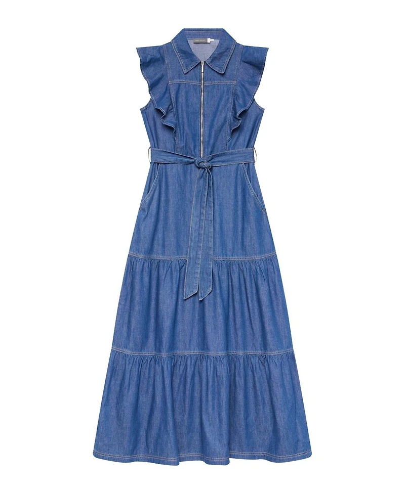 Mint Velvet Women's Denim Ruffle Maxi Shirt Dress