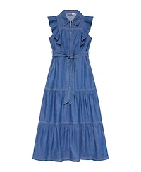 Mint Velvet Women's Denim Ruffle Maxi Shirt Dress