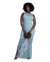 Eloquii Plus Fringe Shell-Embellished Sweater Maxi Dress