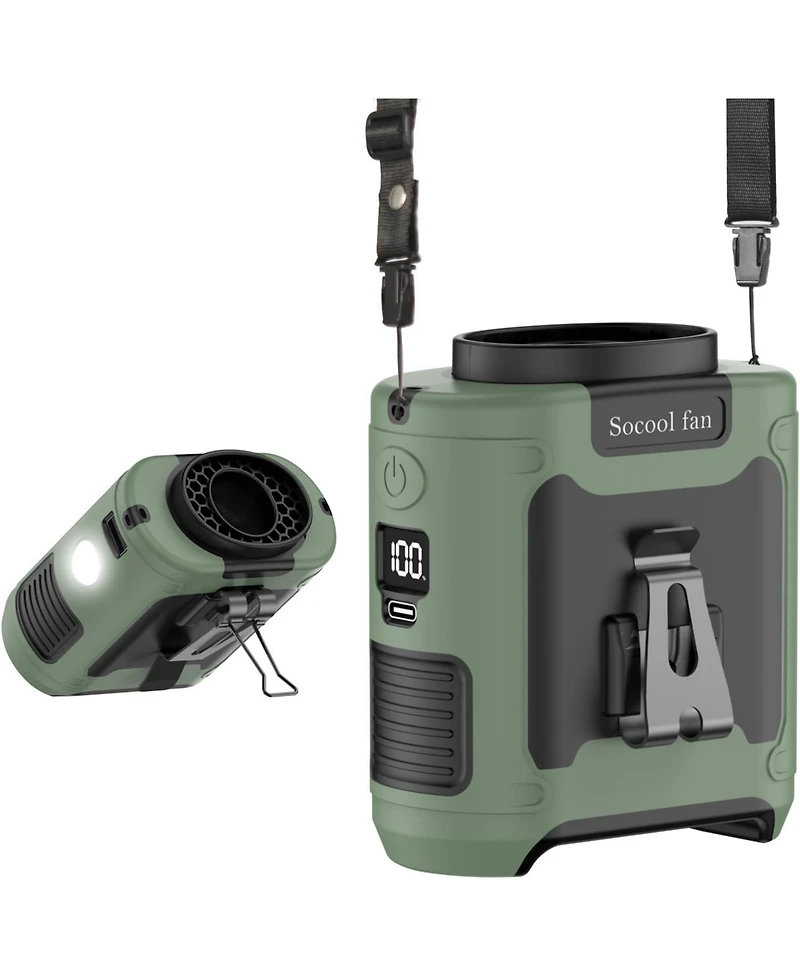 Gaiatop 10000mAh Portable Waist Fan with Belt Clip, 5 Speeds, Flashlight and Rechargeable Battery
