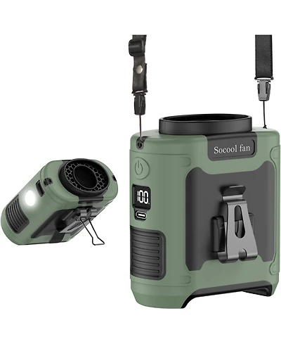Gaiatop 10000mAh Portable Waist Fan with Belt Clip, 5 Speeds, Flashlight and Rechargeable Battery
