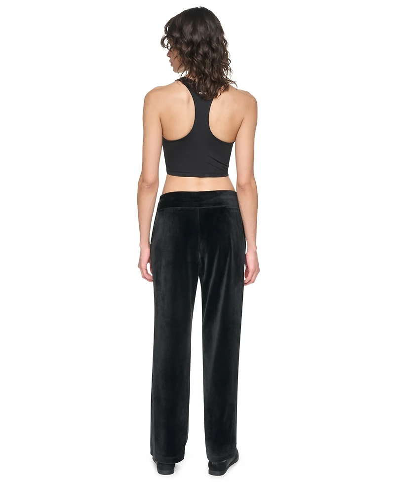 Dkny Sport Women's Mid-Rise Velour Wide-Leg Track Pants