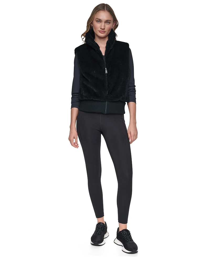 Dkny Sport Women's Mock-Neck Ribbed-Knit Hem Faux Fur Vest