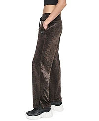Dkny Sport Women's Leopard-Print Mid-Rise Velour Track Pants