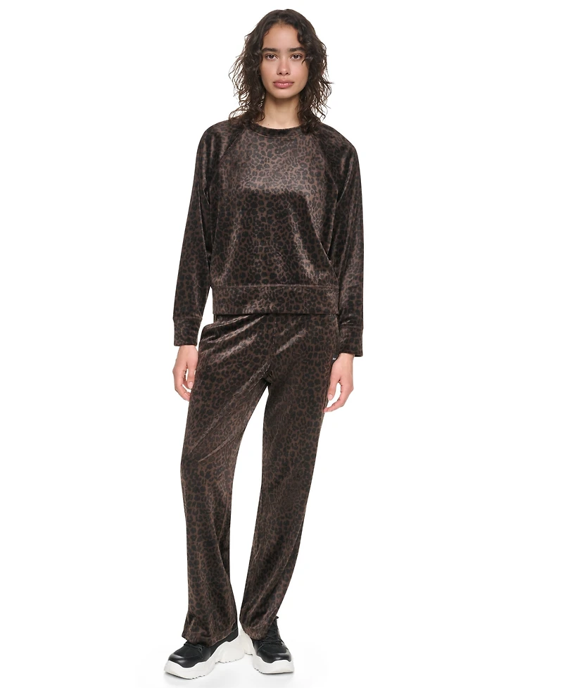 Dkny Sport Women's Leopard-Print Velour Raglan Pullover