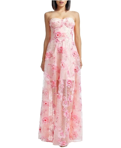 Dress The Population Women's Connor Strapless Sweetheart 3D Floral Bustier Fit and Flare Gown