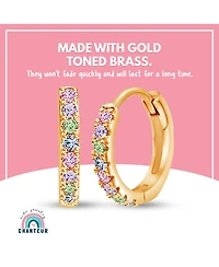 Chanteur/Girl/Round Crystal Yellow Gold Plating Huggie Hoop Earrings