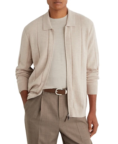 Reiss Men's Martindale Wool Check-Textured Zip-Through Cardigan Sweater