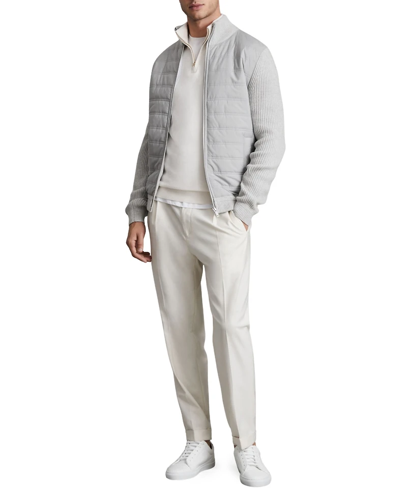 Reiss Men's Trainer Hybrid Quilt and Knit Funnel-Neck Jacket