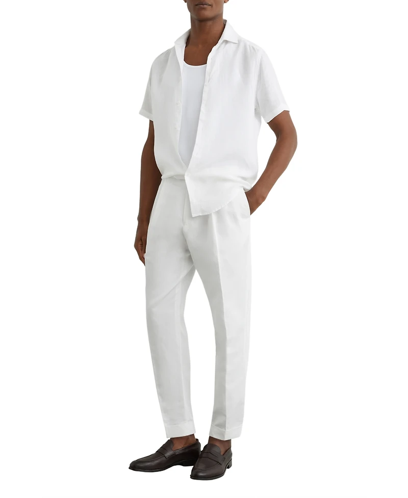 Reiss Men's Com Pleated Linen-Blend Tapered Trousers Pants
