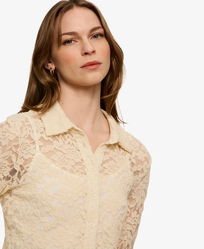 Sanctuary Women's Dreamer Long-Sleeve Lace Blouse