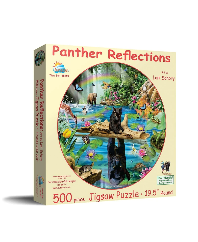 SunsOut Panther Reflections Round Interlocking-Pieces 500-Piece Jigsaw Puzzle, Ages 15+