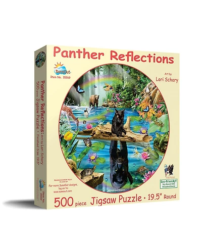 SunsOut Panther Reflections Round Interlocking-Pieces 500-Piece Jigsaw Puzzle, Ages 15+