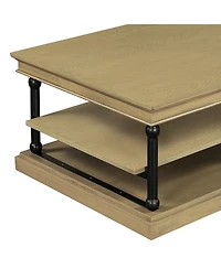 Boyel Living 55" Modern Wood Coffee Table, Brown Finish with Metal Legs, 2-Tier Open Storage Shelves for Room