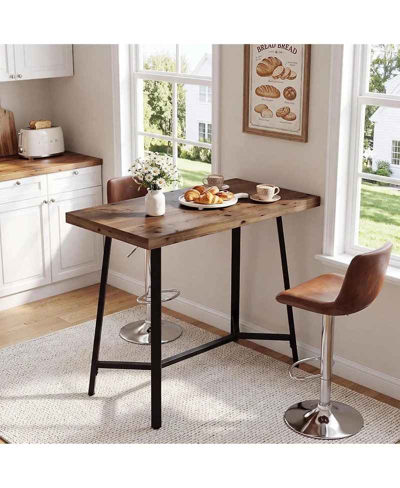Tribesigns Modern Farmhouse Solid Wood Bar Table, Rectangular Pub Table with Metal Frame