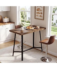 Tribesigns Modern Farmhouse Solid Wood Bar Table, Rectangular Pub Table with Metal Frame