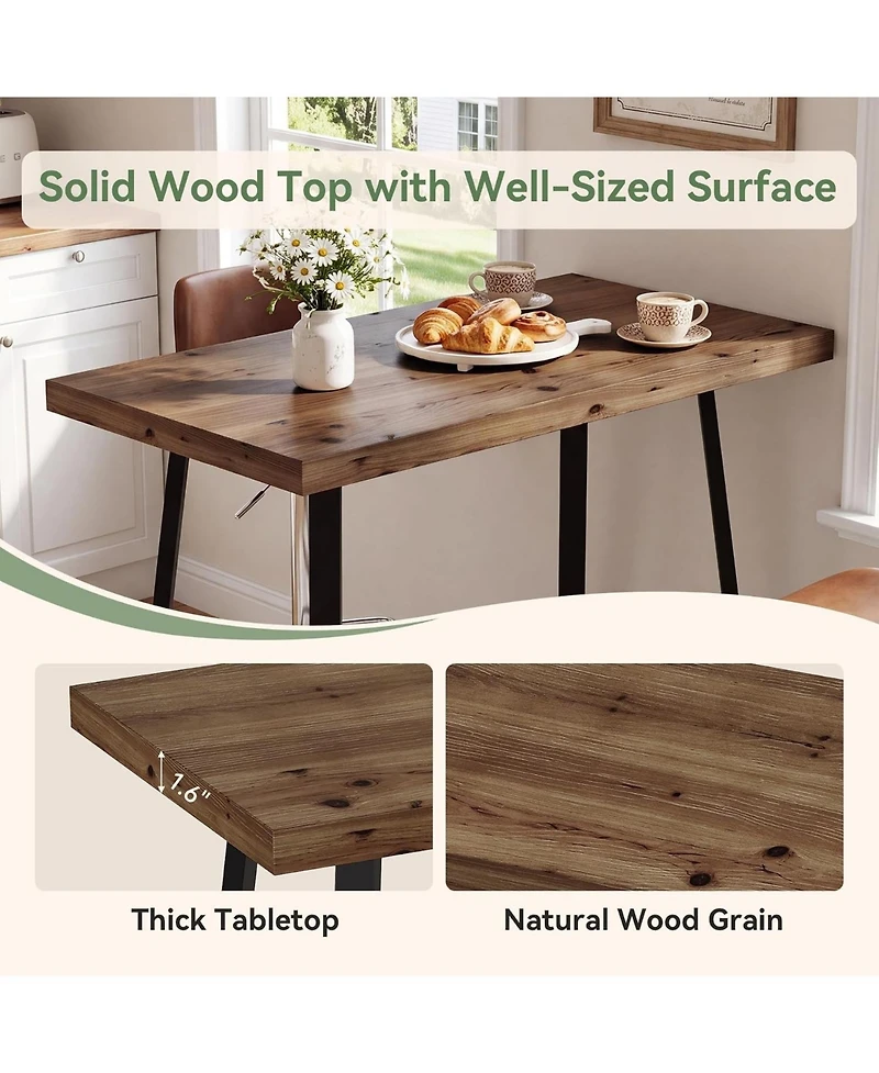 Tribesigns Modern Farmhouse Solid Wood Bar Table, Rectangular Pub Table with Metal Frame