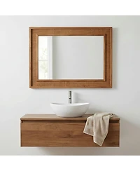 Phying Rectangular Rattan Wall Mirror 20x30 Inch Solid Wood Frame Farmhouse Decorative Vanity Mirror Aesthetic Wall Art for Home Bathroom