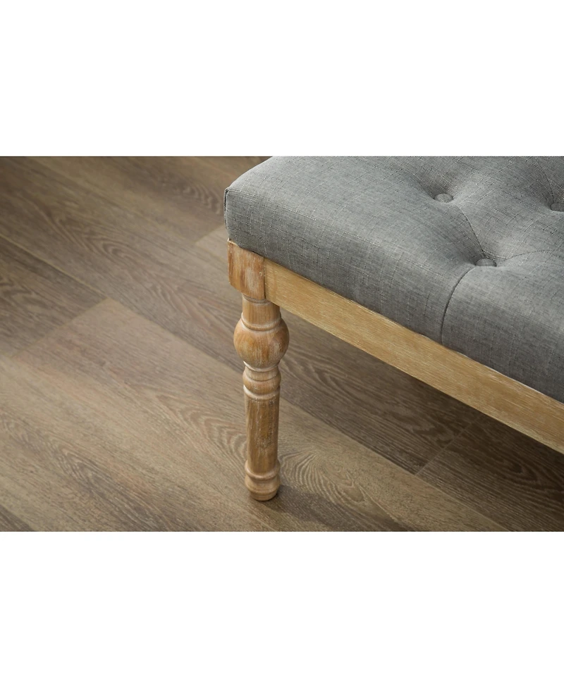 Flynama 48" Linen Tufted Dining Bench - Solid Hardwood Turned Legs for Traditional Dining