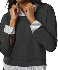 Cable & Gauge Women's Twofer Striped Poplin Collar Long-Sleeve Blouse