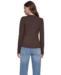 Dkny Jeans Women's Scoop Neck Long-Puff Sleeve Rhinestud Cotton-Blend Top