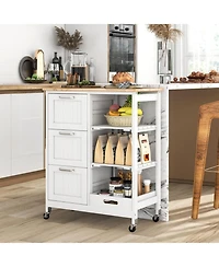 Sugift Rolling Kitchen Island Utility Storage Cart with 3 Large Drawers and Removable Tray