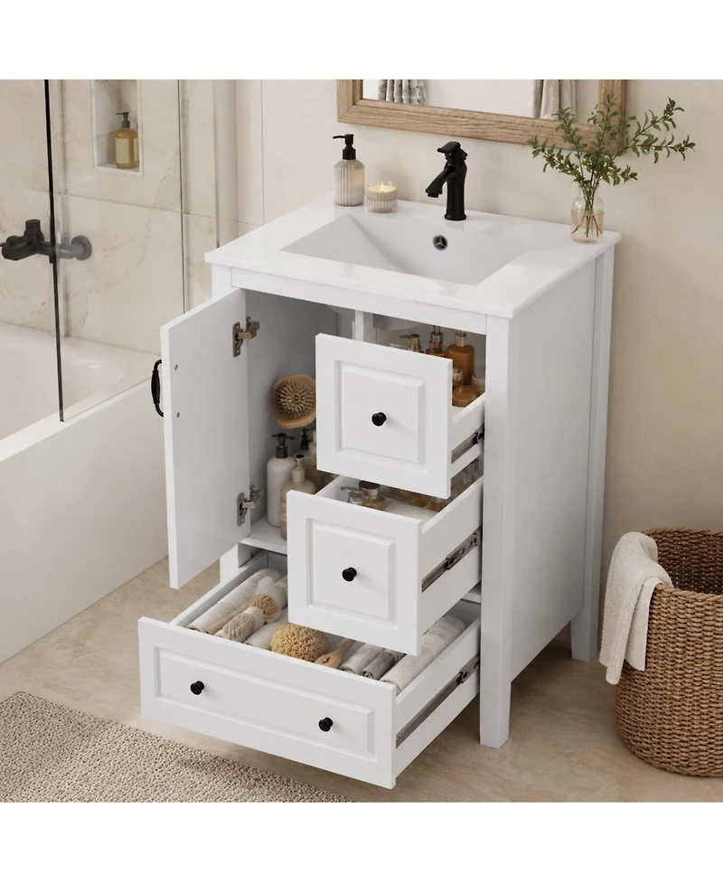 Phying 24 Inch Bathroom Vanity with Sink Modern Freestanding Vanity Cabinet with 1 Soft Closing Door Home Decor