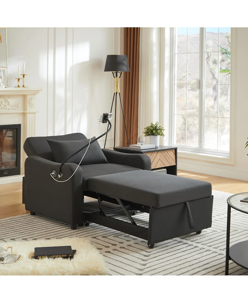 Streamdale Furniture 3-in-1 Convertible Sleeper Sofa Chair Bed with Usb and Adjustable Backrest