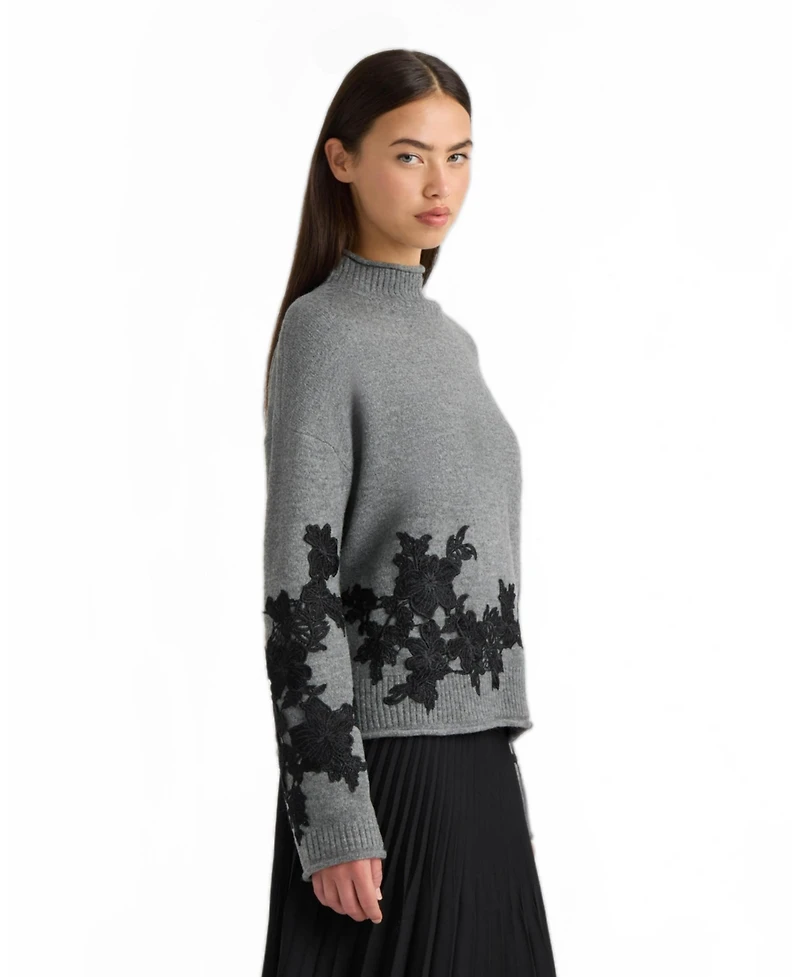 Nvlt Women's Mock Neck Applique Sweater
