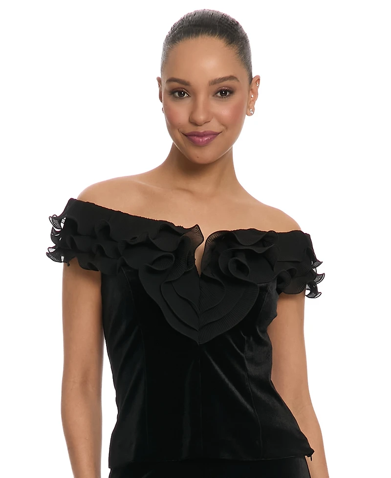 Muse Women's Off-The-Shoulder Velvet Ruffle Blouse