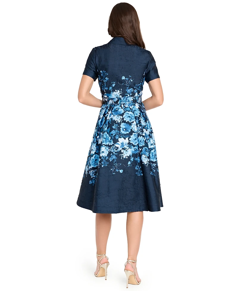 Tahari Asl Women's Belted Floral-Print V-Neck Midi Dress