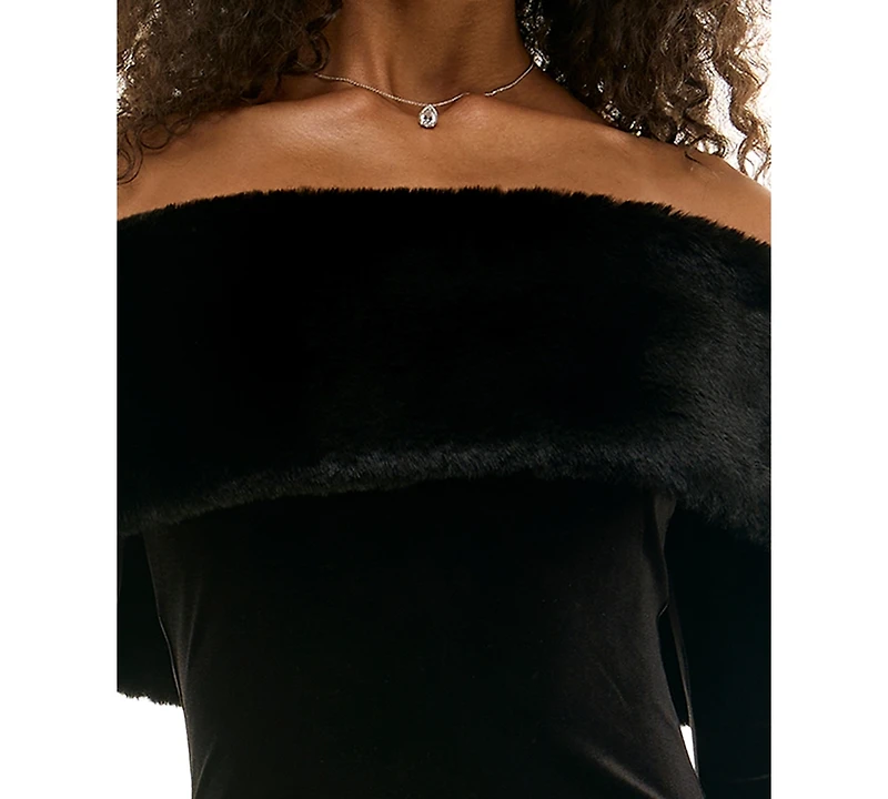 Katia Rae Women's Off-the-Shoulder Long Sleeve Velvet Dress