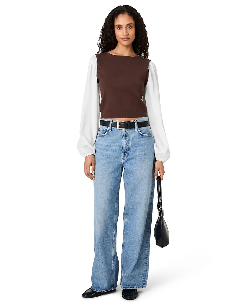French Connection Women's Shirting Combo Long-Sleeve Top
