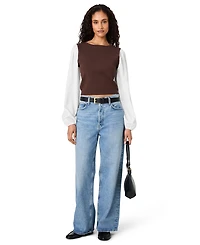 French Connection Women's Shirting Combo Long-Sleeve Top