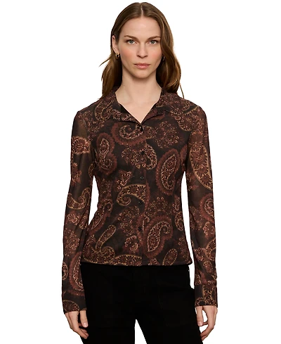 Sanctuary Women's Fitted Mesh Button Down Top