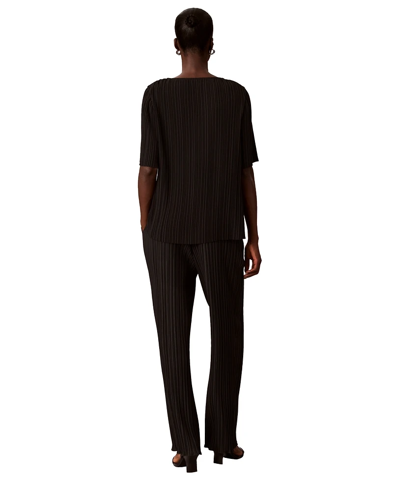 Calvin Klein Women's Pull-On Straight-Leg Plisse Pleat Pants