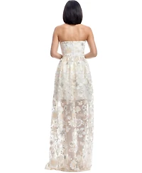 Dress The Population Women's Audrina Strapless Sweetheart 3D Floral Applique Sheer Overlay Gown