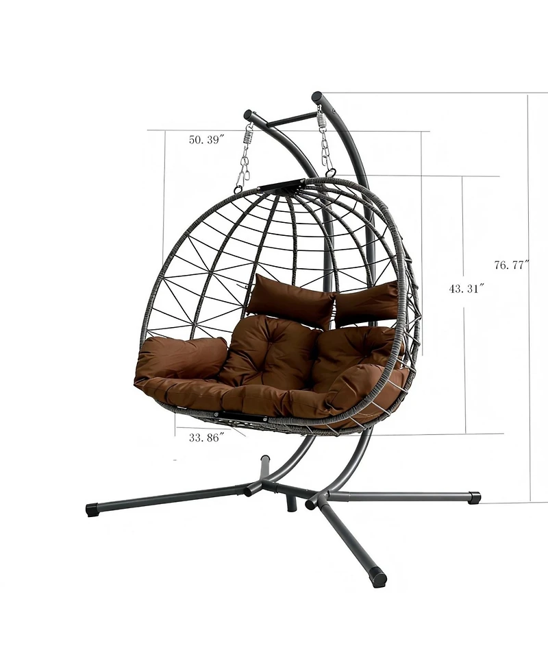 Asagikoiai Outdoor 2-Person Patio Hammock Swing Egg Chair with Stand