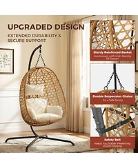 Asagikoiai Set of 2 Outdoor Hanging Egg Chairs with Stand and Cushions, Wicker Patio Swing Hammock