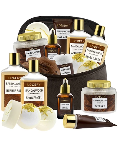 Lovery 10 Piece Sandalwood Body Care Gift Set, Relaxing Home Spa Set