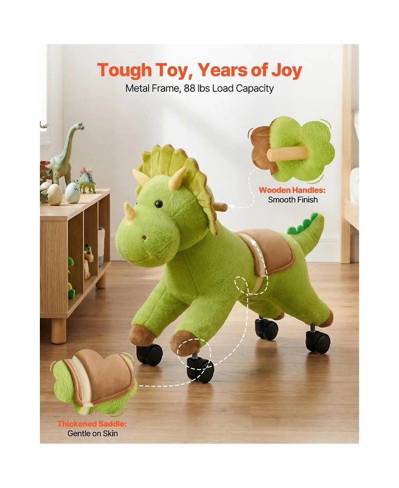 Glintex Ride-On Dinosaur Toy with Roar Sounds, Holds 88 lbs