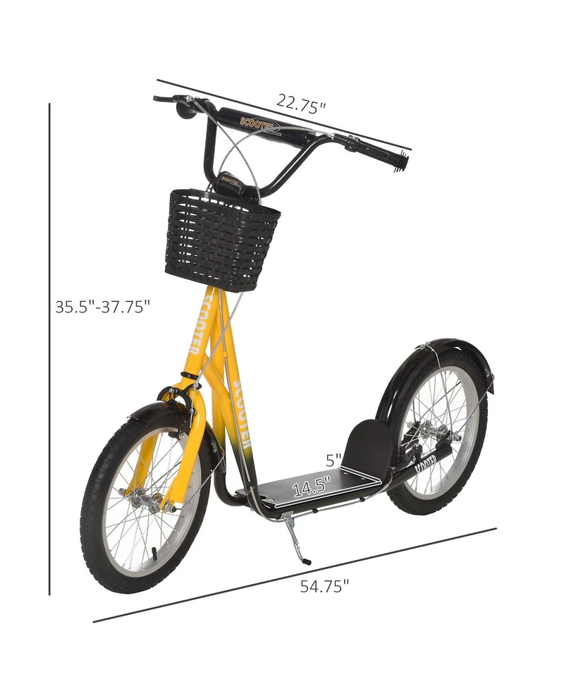 Glintex Youth Kick Scooter with 16 in Air Tires, Basket and Cupholder