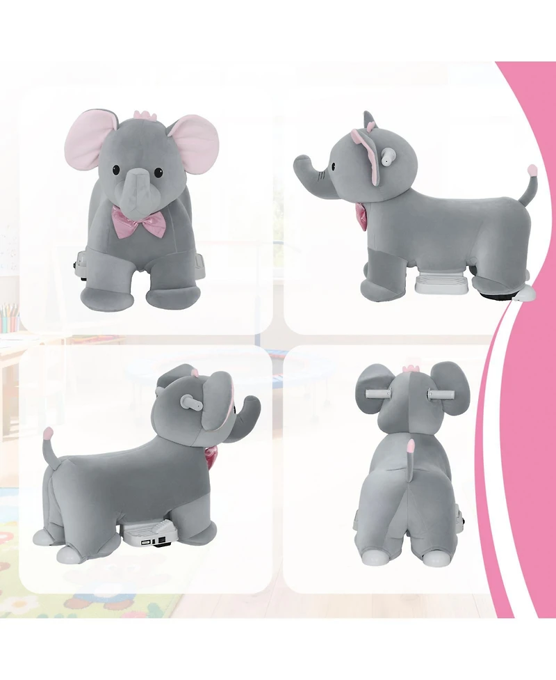 Glintex 6V Ride-On Elephant with Music, Padded, 55 lb Capacity, Ages 1.5-5
