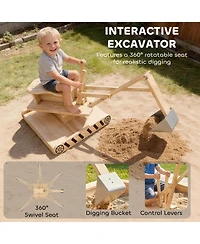 Glintex Wooden Sandbox with 360-Degree Digger and Liner, 72" x 35", Holds 440 lbs of Sand, Ages 3-6